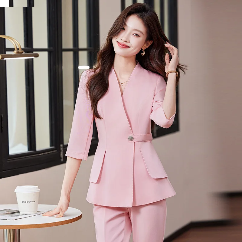 Champagne Color Elegant Blazer for Women, Summer Thin Style, Three-Quarter Sleeve, High-End Professional Wear, Formal Beauty Sal