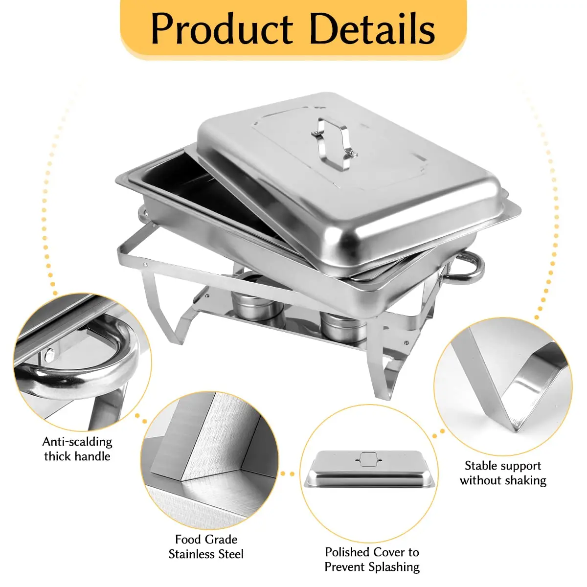 أطباق الغضب للبوفيه 9 لتر حافة لفة مصممة مجموعة بوفيه طبق الغضب مع غطاء عازل للحرارة - شعلات مزدوجة، مقابض حمل #4