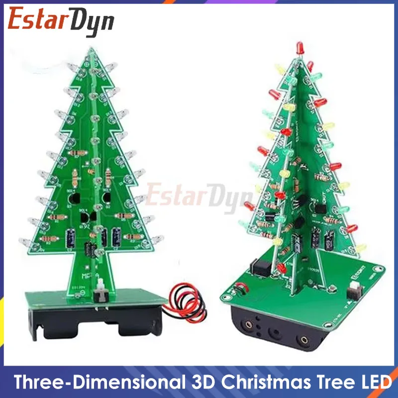Three-Dimensional 3D Christmas Tree LED DIY Kit Red/Green/Yellow LED Flash Circuit Kit Electronic Fun Suite