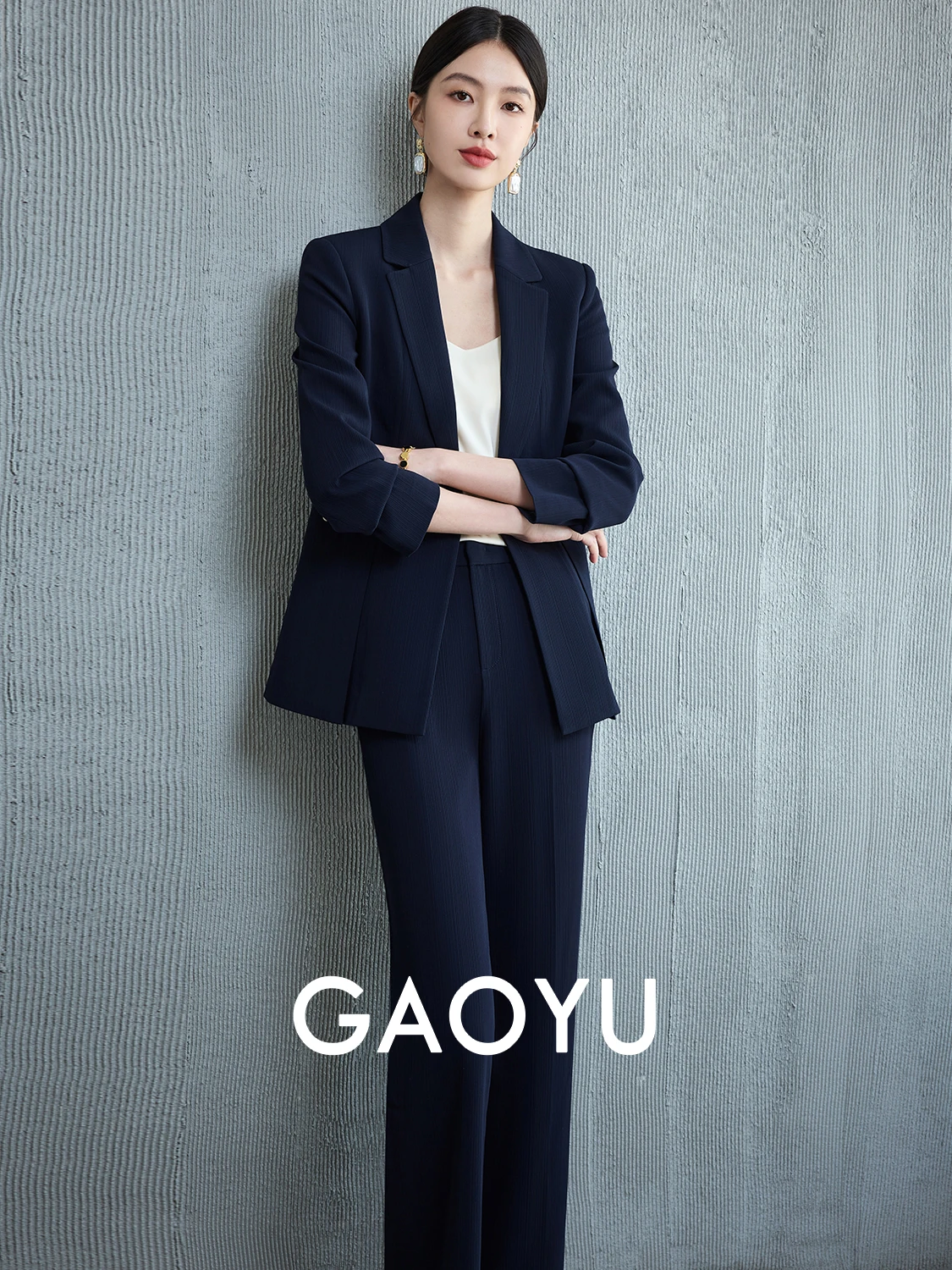 

Женский деловой костюм Ele для собеседований, профессиональный, модный, весна-осень, новинка, с длинными рукавами и брюками, для офиса