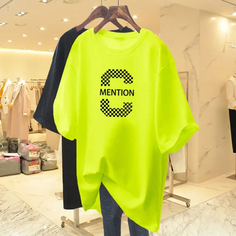 Women Clothing Fashion Casual Short Sleeve T-shirt Summer Loose Letter Printing Top Lady New Style Soft Comfort Cotton Pullover