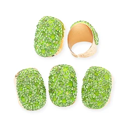 Micro Inlay Irregular Olivine Open Ring for Women Girls Gold-color Chip Stones Party Wedding Anniversary Gifts Jewelry