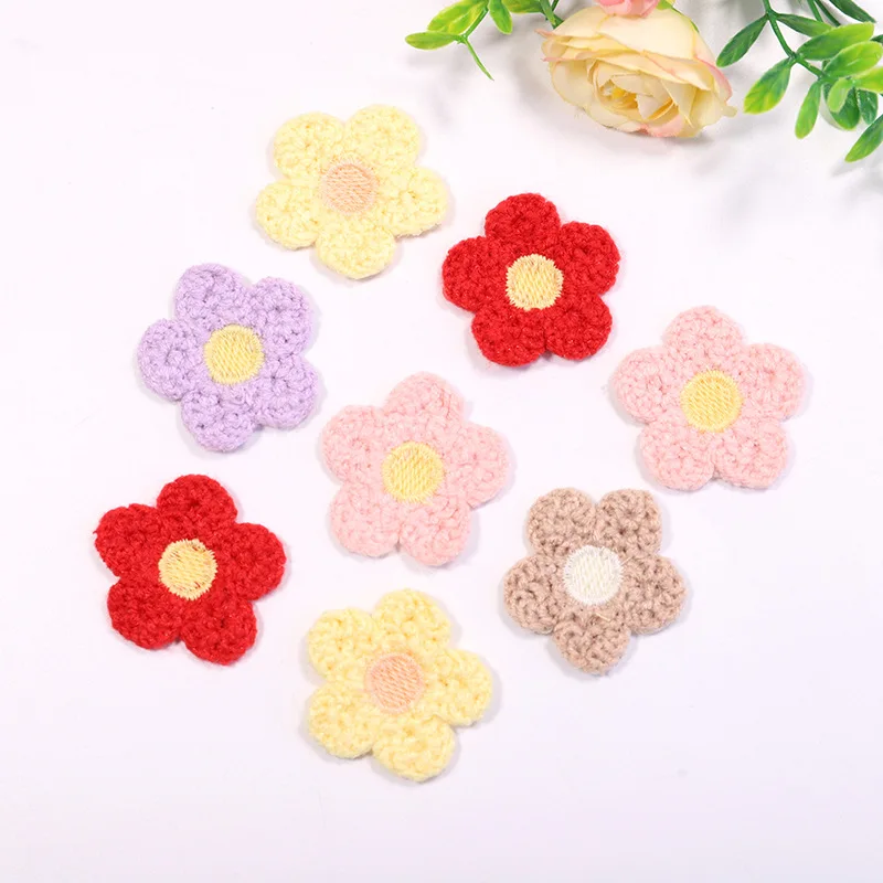 15PCS New patch stickers children\'s bags hair card decorative accessories wholesale fashion knitted five-petal flower decorative