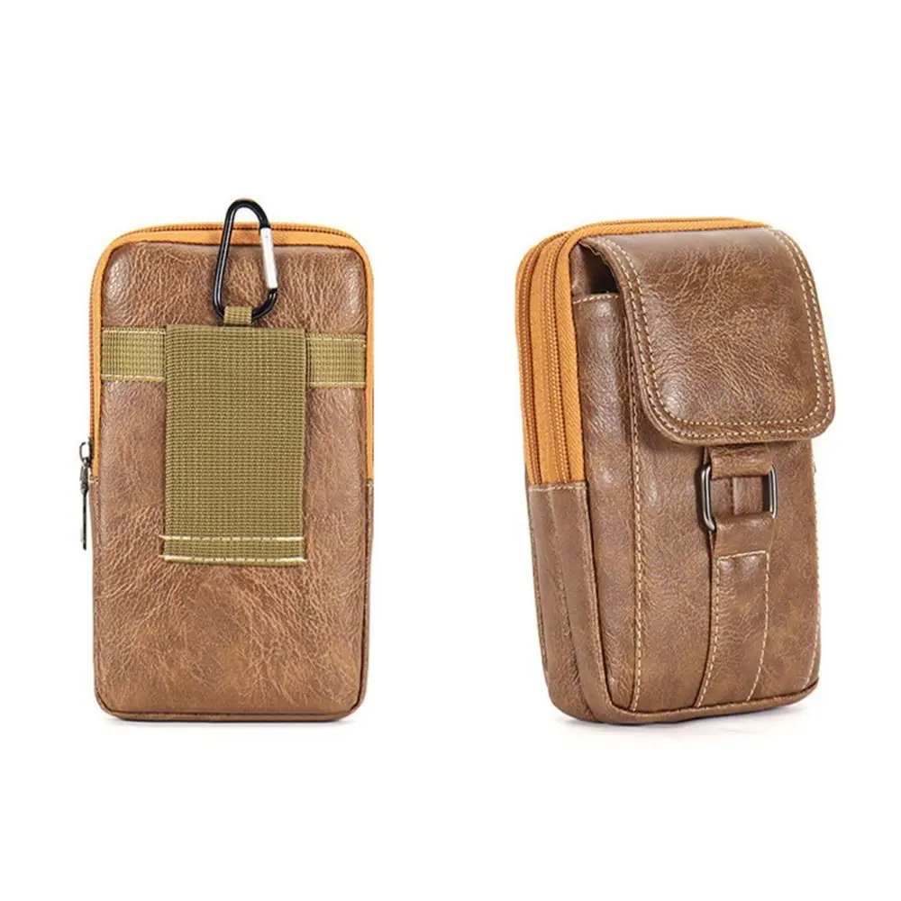 خمر نمط بو الجلود حزام الخصر حقيبة للماء مع الخصر هوك حقيبة صدر للرجال متعدد الطبقات الهاتف المحمول الخصر حقيبة السفر #1