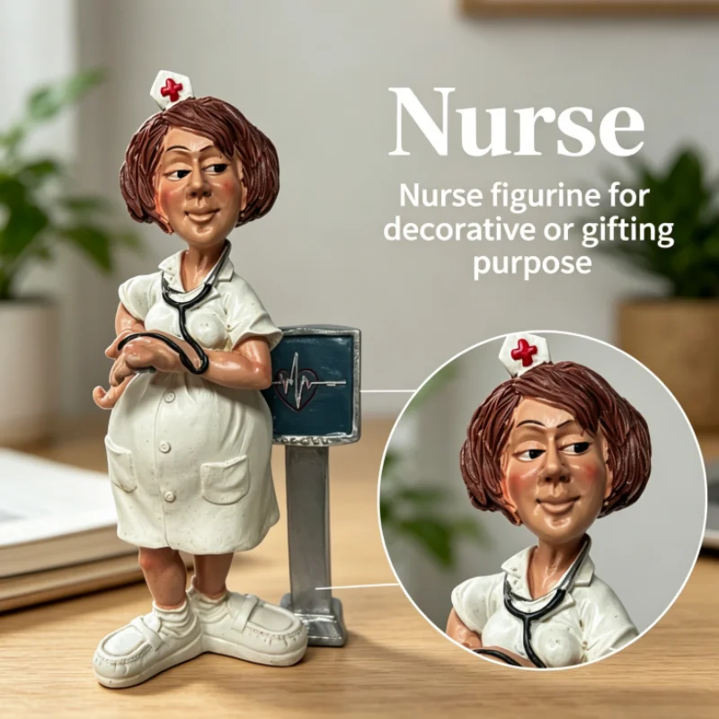 Figurine d'infirmière en résine, ornement de bureau de style médical blanc de dessin animé