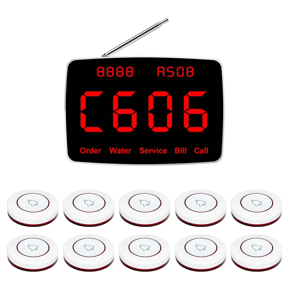 JINGLE BELLS CTM368 Wireless Waiter Calling System Restaurant Pager 10 Pcs CTT12 Call Button Customer Service for Hookah Cafe