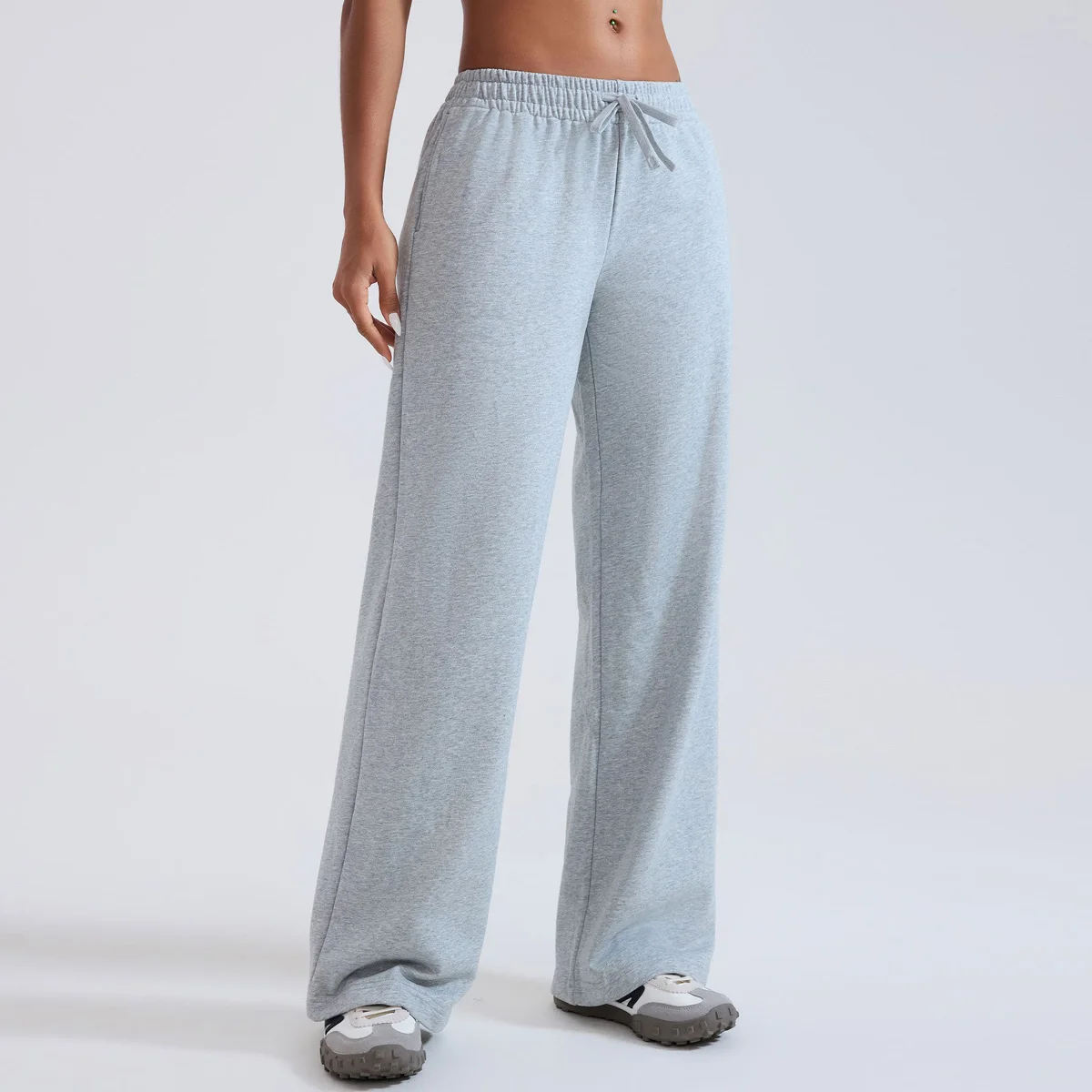 Women Causal Trouser Drawstring High Waist Loose Sporty Jogger Pants Baggy Straight Wide Leg Sweatpants with Pockets