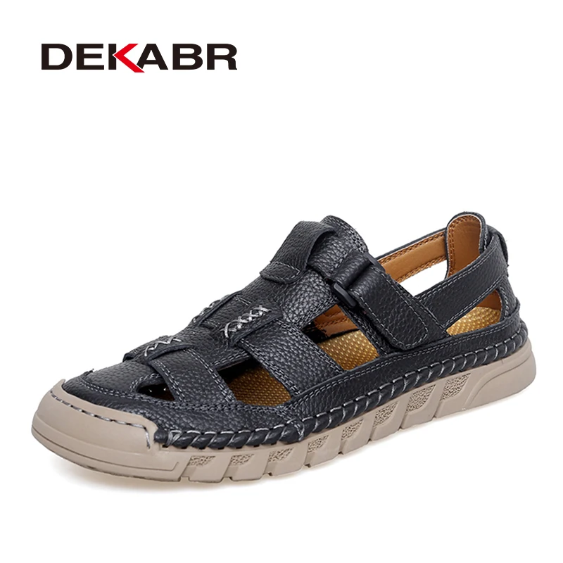 

DEKABR Casual Men's Beach Leather Sandals Non Slip Shoes Plus Size 38-46 Lightweight Flexible Soft Sole Daily Footwear
