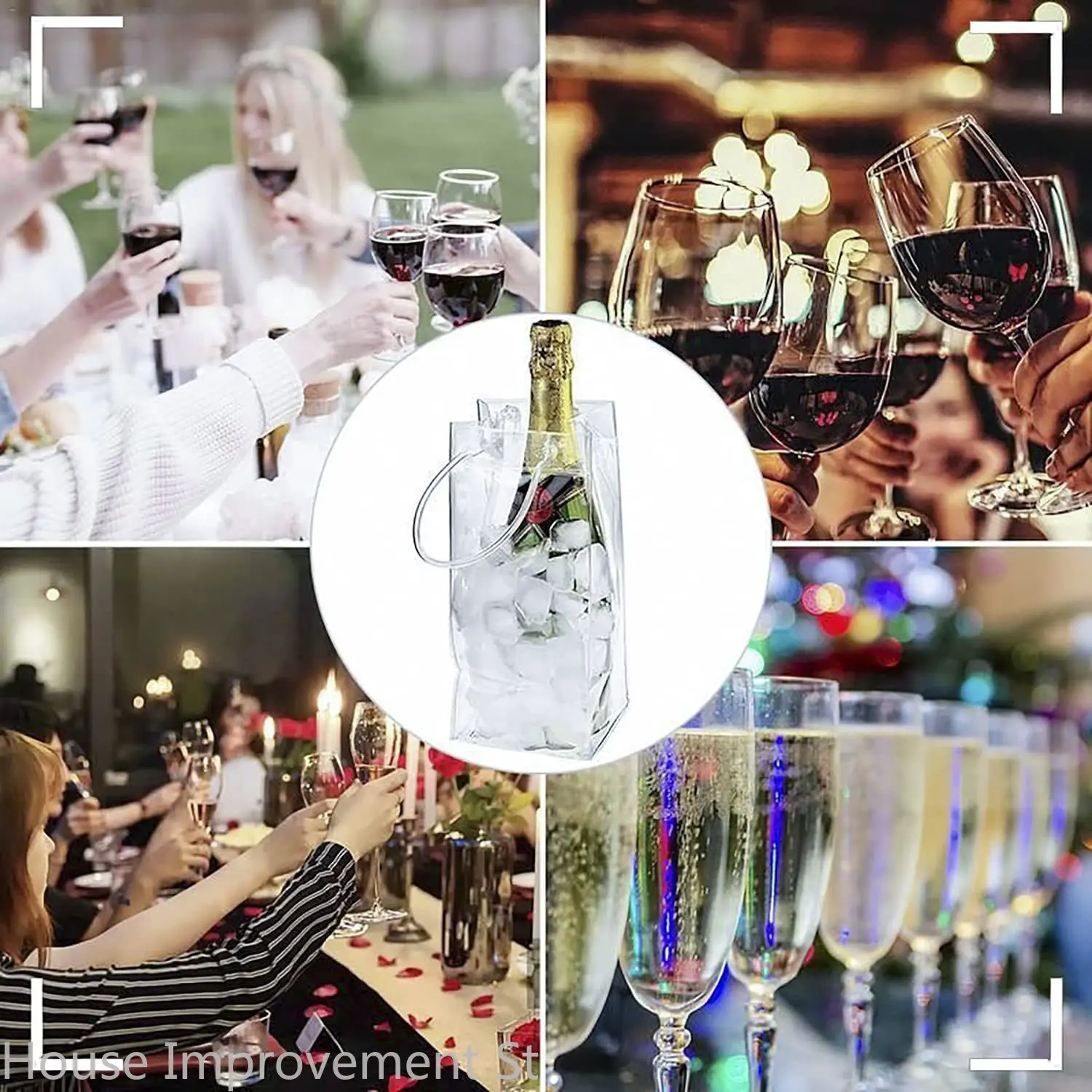 Portable Ice Wine Bag with Handle, Collapsible Clear PVC Pouch Wine Cooler Bag for Champagne Cold Beer White Wine Beverages