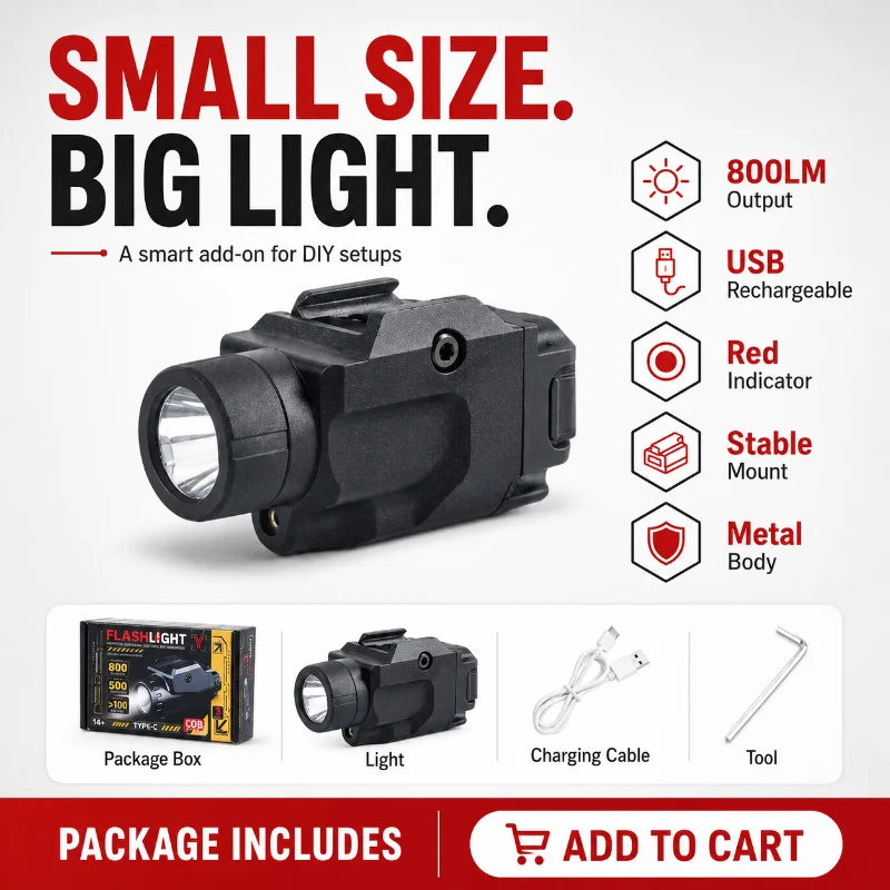 Rechargeable Under Hang Light Accessory 800LM Lamp with Red Marker Metal Body Fit 20mm Rail Hobby Model