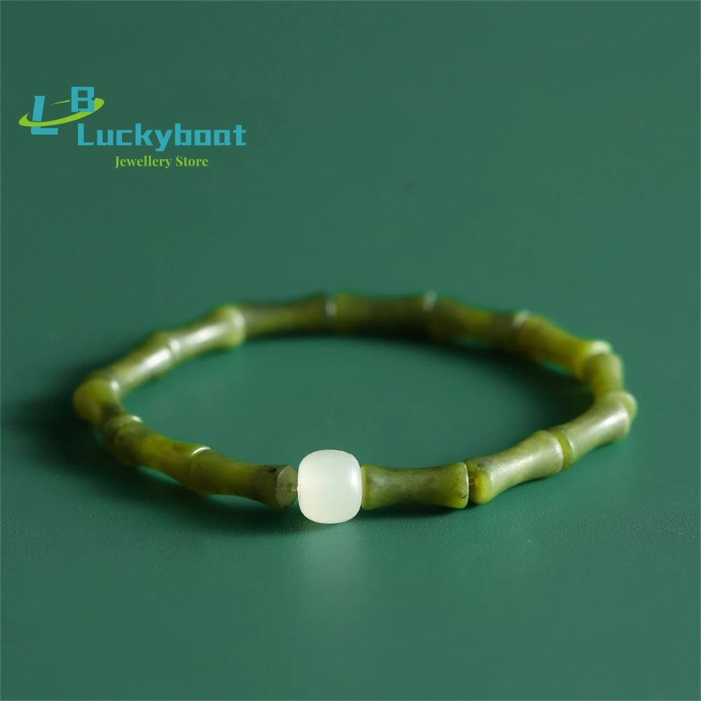 Olive Jade Bamboo Festival Literature And Art National Style Retro Hand Rope  Beaded Men And Women Bodhi Bracelet