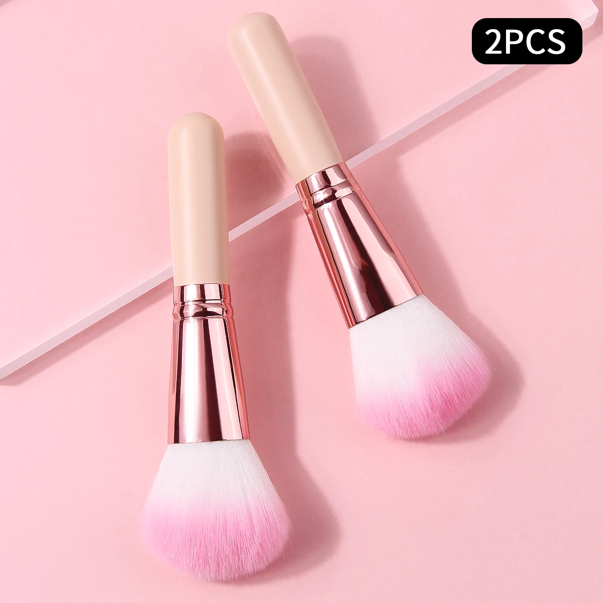 2 szt. wielofunkcyjnych pędzli do makijażu, pędzel do pudru sypkiego w kształcie łuku, pędzel do różu, pędzel do rozświetlacza, miękkie włókno, narzędzie kosmetyczne