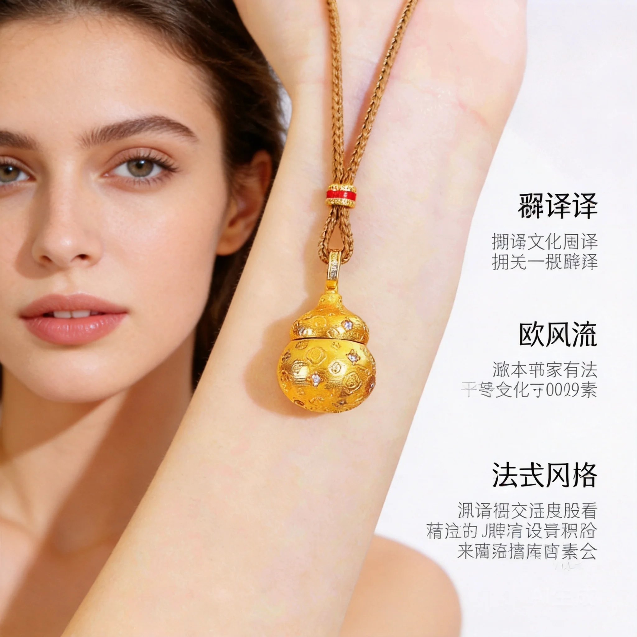 

Women's Faux Gold Openable Chubby Gourd Pendant Necklace Chinese Style Engraved Pattern Luck Blessing 2026 Elegant Minimalist
