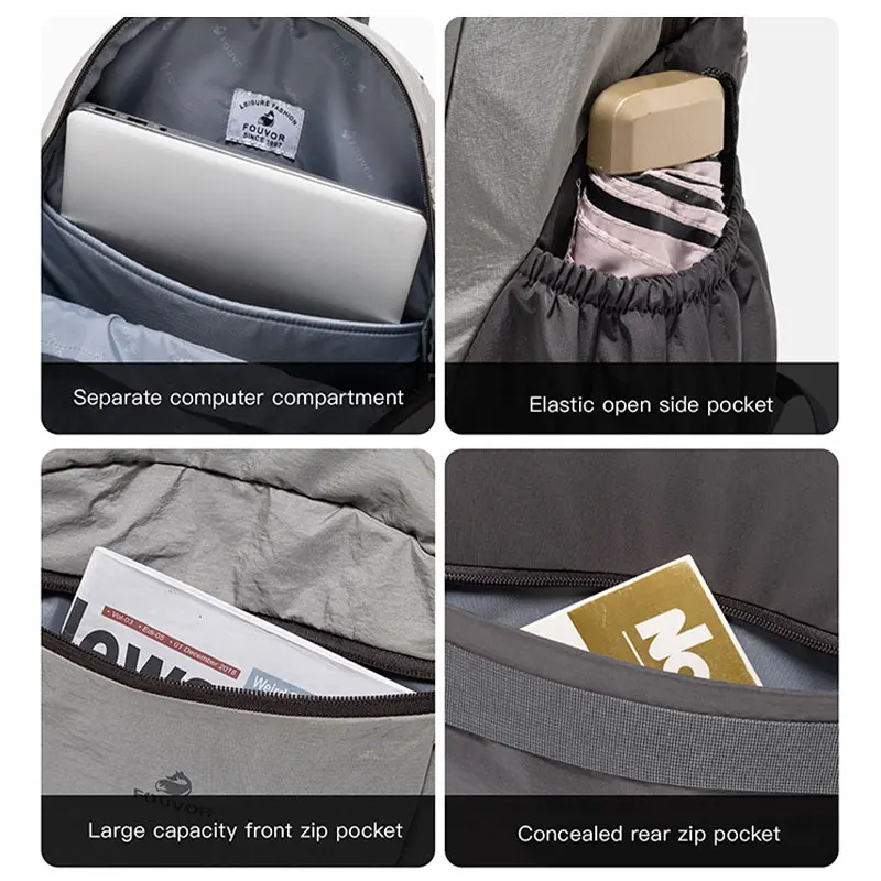 Fouvor Men Women Large Capacity Color Block Lightweight Backpack Outdoor Travel Hiking High College Student School Bag 3068-09