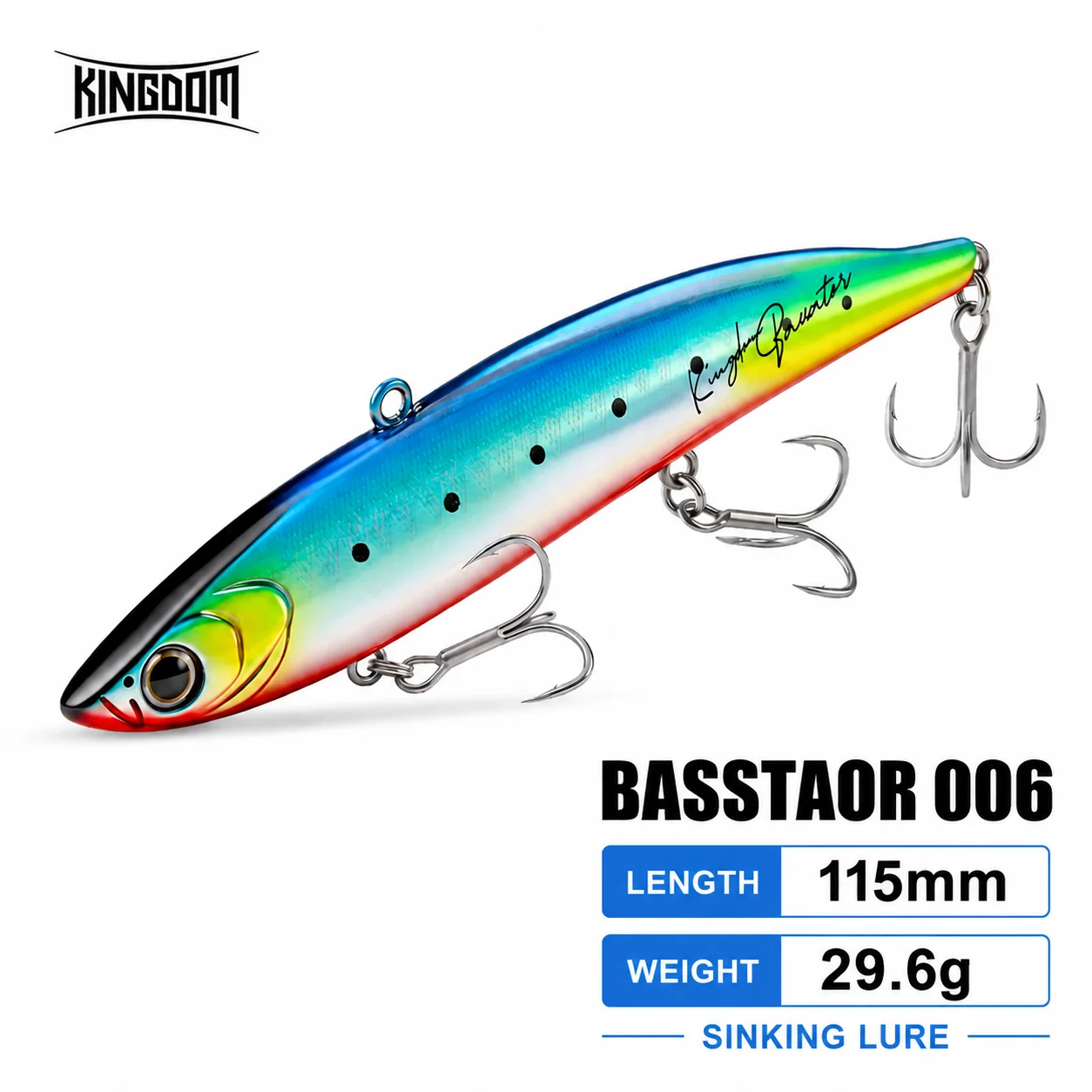 KINGDOM BASSTAOR 006 Sinkender VIB-Köder 115mm 29,6g Weitwurf-Angelköder Harter Köder Dreifachhaken für Bass-Meeresangeln Wobbler