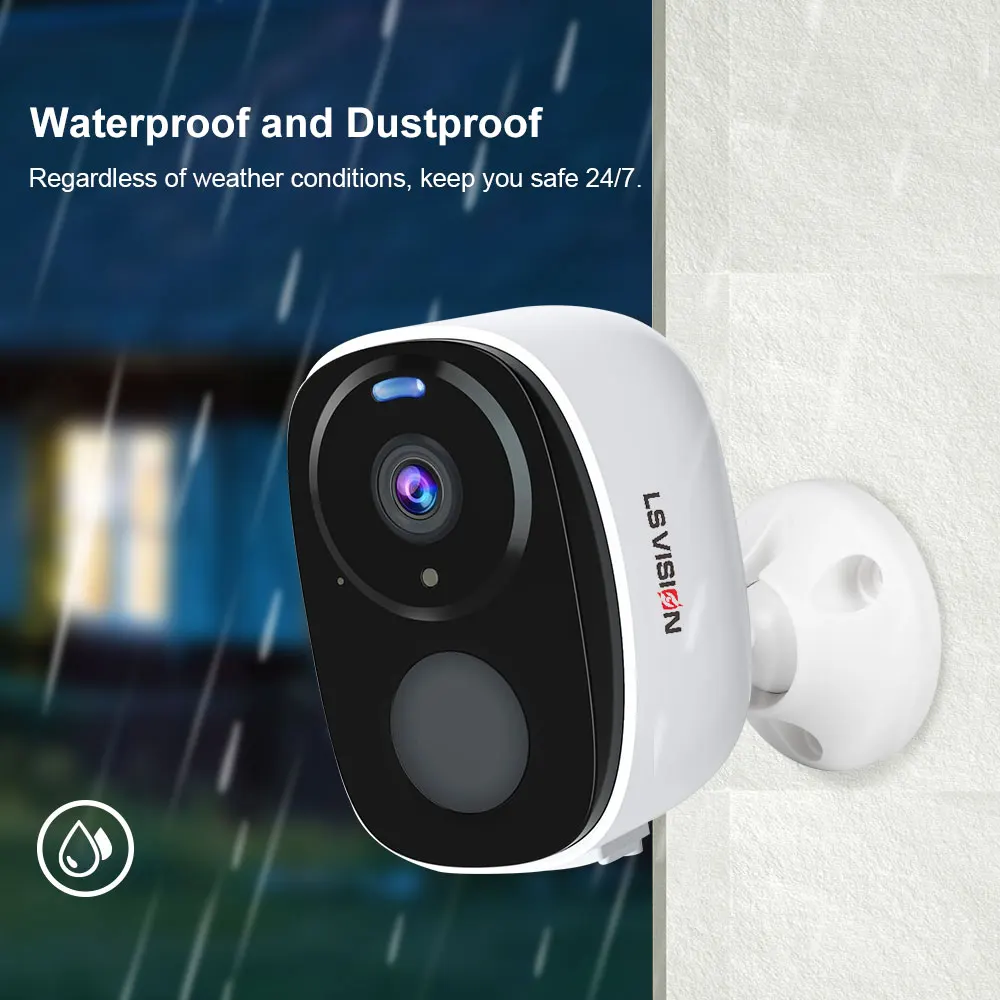 LS VISION 2K Solar Battery Camera Outdoor WiFi Wireless PIR Spotlight Security Camera Indoor Two Way Audio Color Night Vision