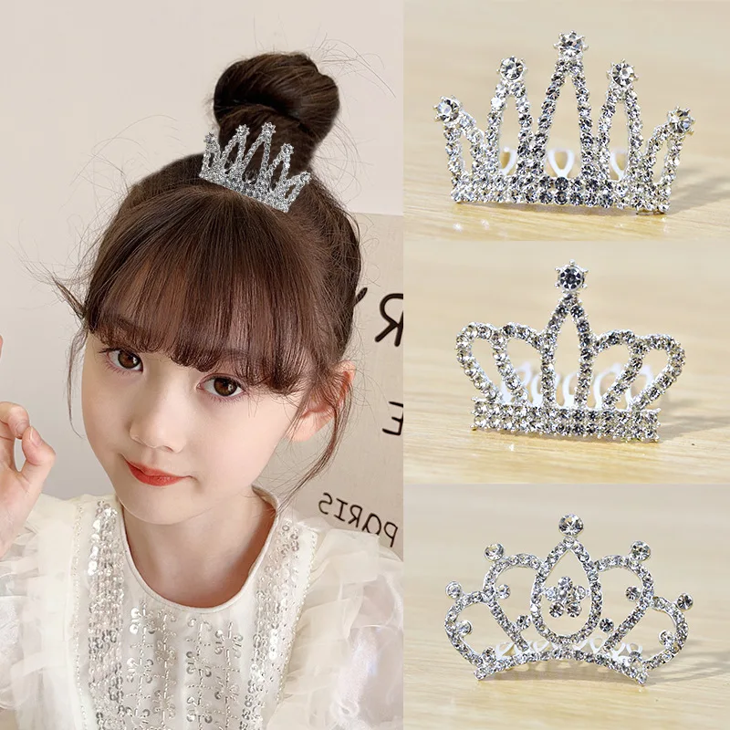 Children Shiny Rhinestone Crown Hair Comb Kids Birthday Party Headwear Princess Crystal Tiaras Headbands Girls Hair Accessories