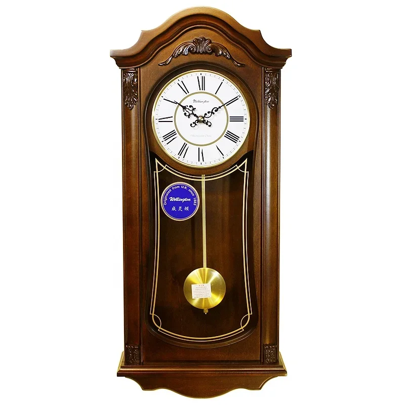 G30311 Music Hourly Chiming Clocks Europe Antique Wooden Mute Quartz Wall Clock