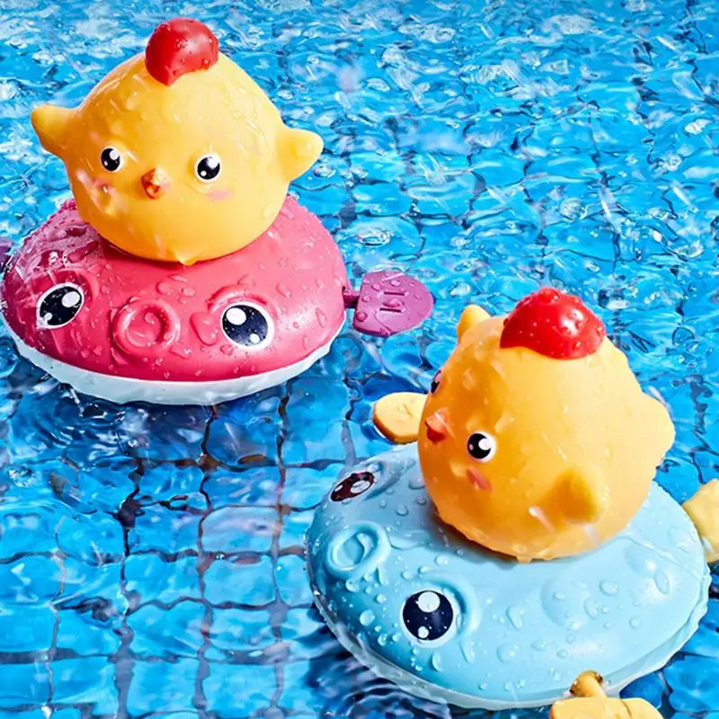 

Cute Pufferfish And Chicks Bathing Swimming Pool Beach Classic Chain Clockwork Play Water For Boys Girls Kids Bath Toys Gifts