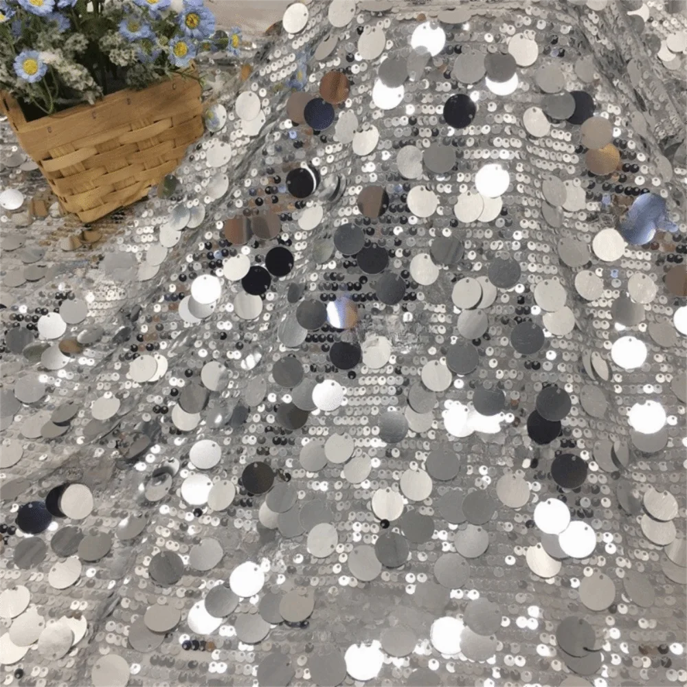 1 Yard/Width 130cm Circular Sequin Fabric Embroidered Large Stage Costume Fabric Mesh Bottom Wedding Dress Fabric
