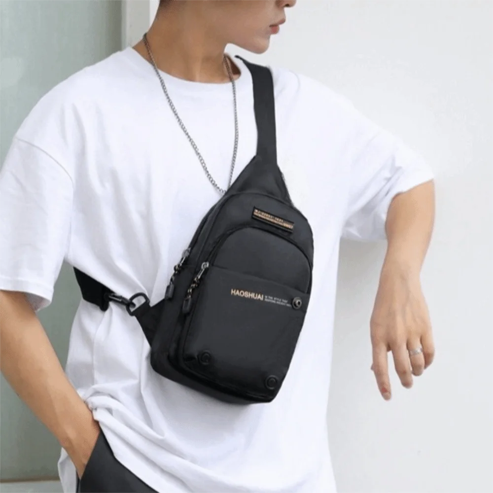 

Simple Multifunction Men's Crossbody Bag Waterproof Leisure Sports Chest Bag Large Capacity Sling Nylon Shoulder Bag Boys