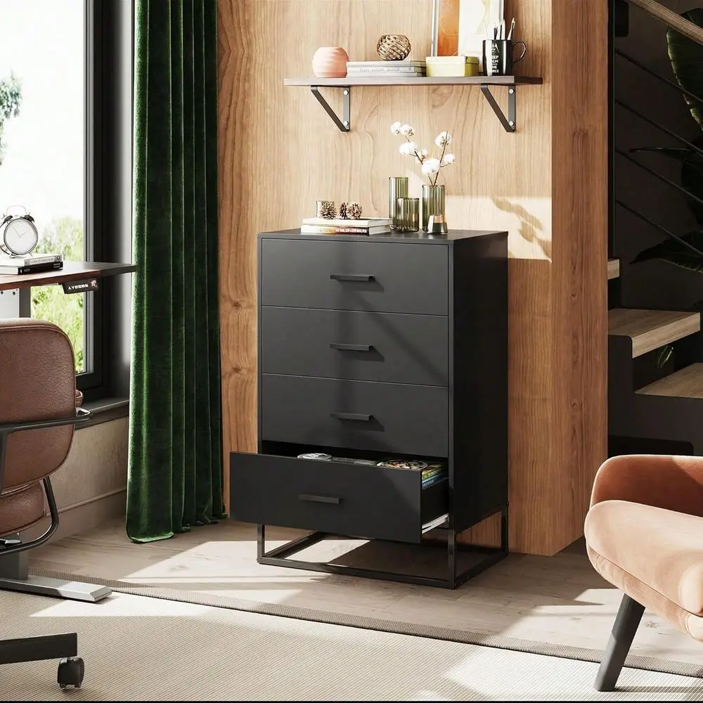 

Drawer Wood Dresser, Tall Storage Chest For Bedroom, Hallway, Living Room Closet, Sturdy Metal Frame