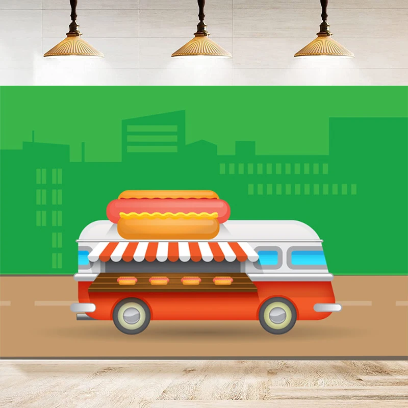 Fast Food Truck Burger Food Fries Drinks Photography Backdrop Dinner Party Decoration Carnival Gift Decor Banner