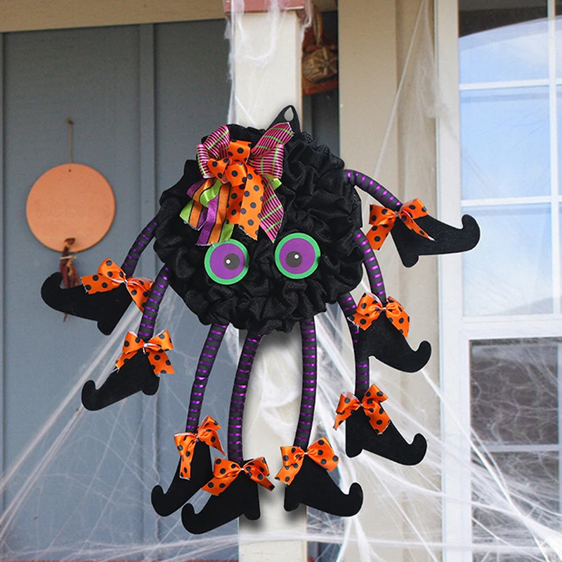 Halloween Party Wreath Hanging Welcome Sign Multi Legged Witch Wall Hanging Pendant Front Door Decoration image 2
