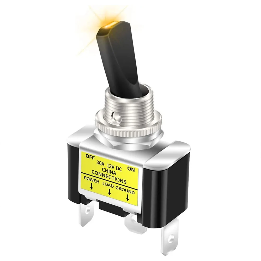 12V 30A SPST On Off Switch 2 Position 3 Pin With Red LED For 12V DC Truck RV Boat And Off Road Applications