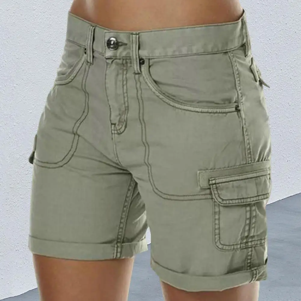 

High Waist Button Cargo Shorts Multiple Pockets Thin Sweat Summer Wide Leg Casual Mini Shorts Streetwear