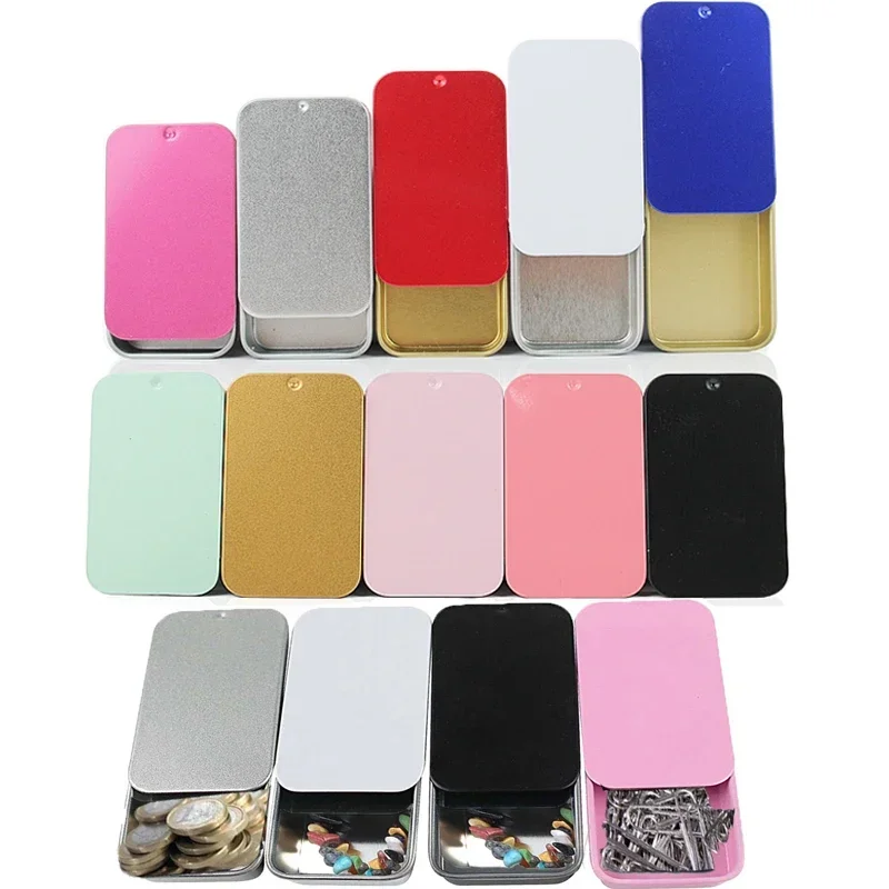 60/100pcs 16ml Metal Rectangular Empty Tin Box Small Organizer Storage Box Slide Cover Storage Box for Candy Portable Containers