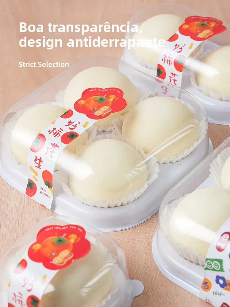 ベーカリーデザート包装箱、紙トレイ付き、熱成形パイ生地箱、ペストリーと焼き菓子用、4個セット