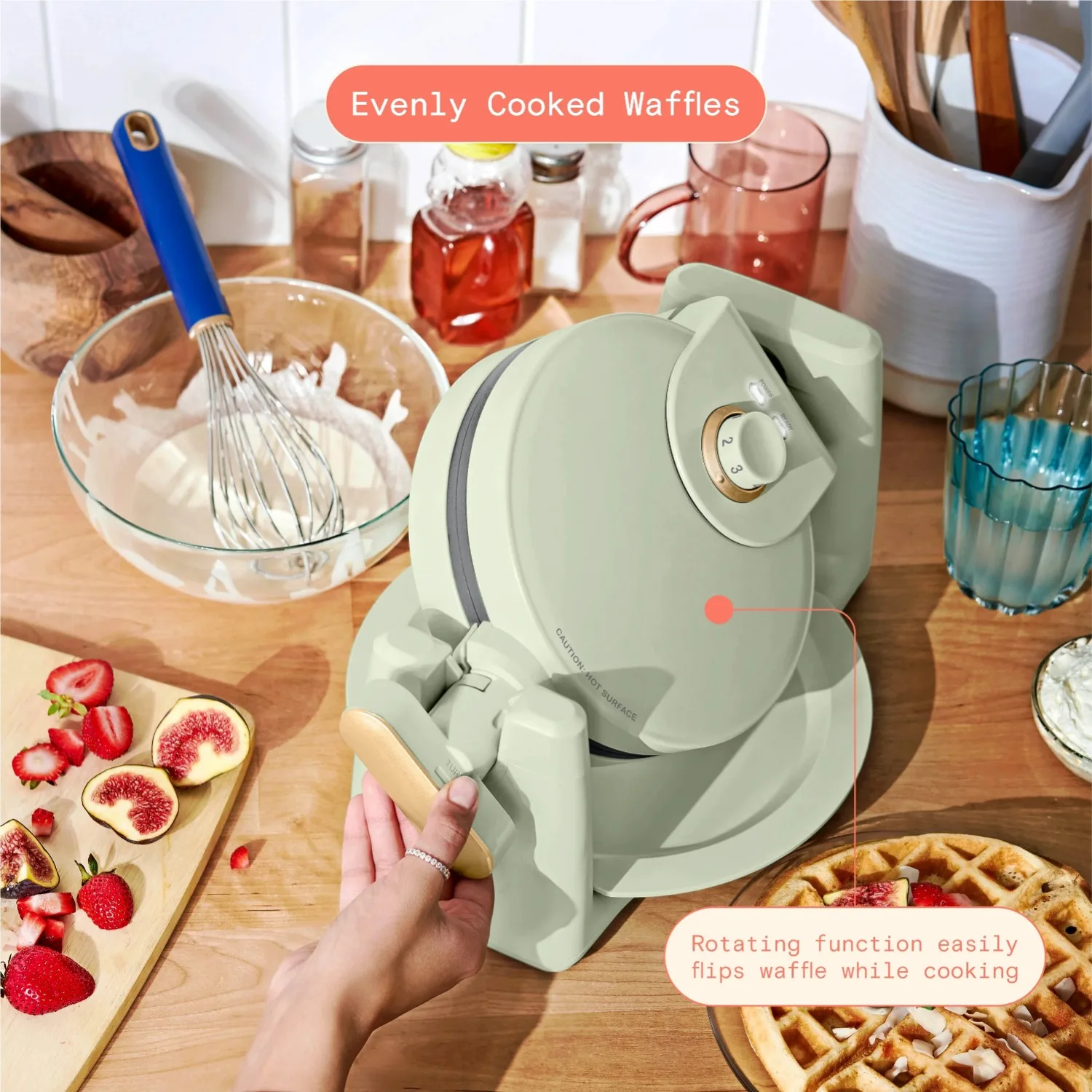 Bélgica rotativa waffle maker, conjunto de ferramentas, bakeware, verde