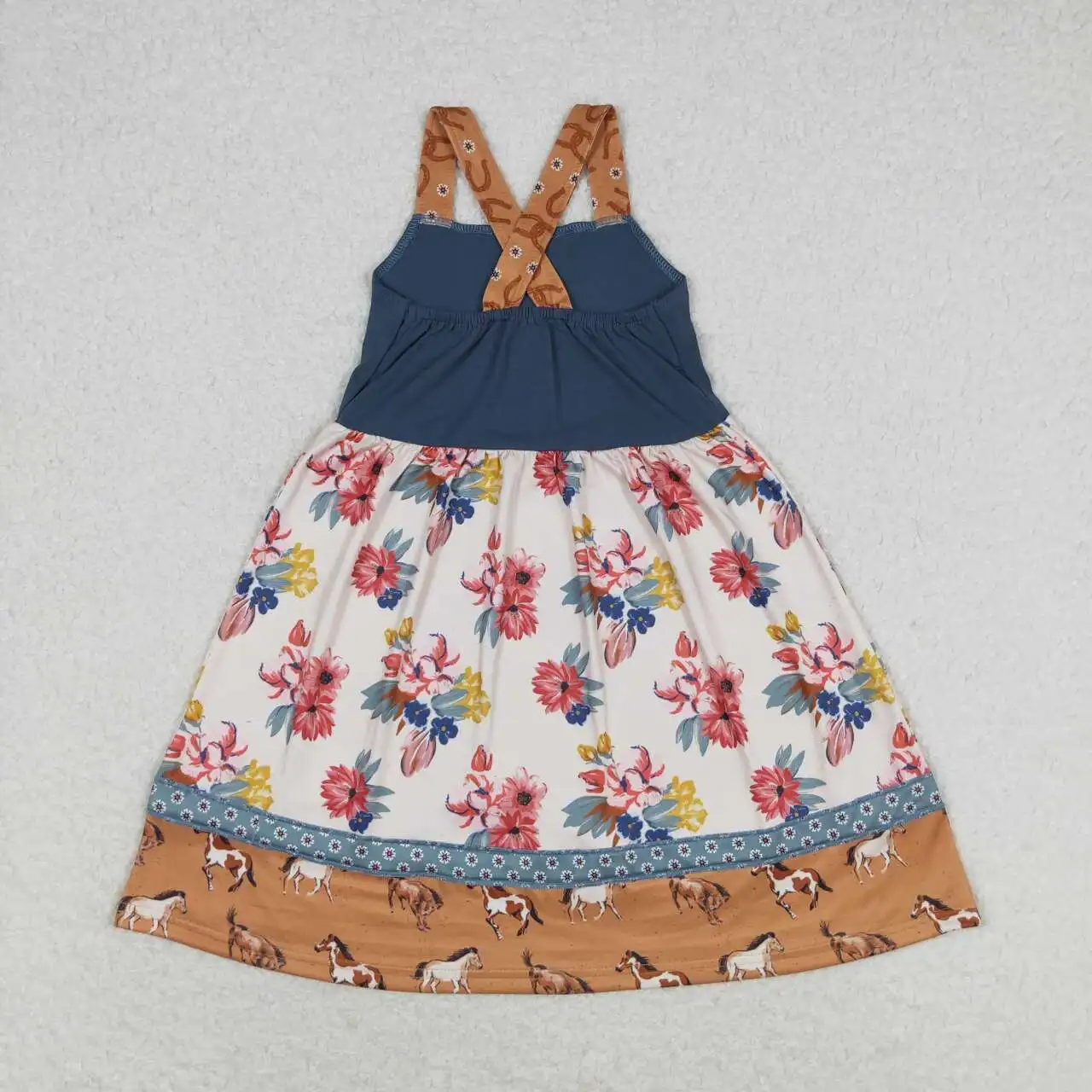 New Fashion Summer Baby Girls Floral Horse Pattern Suspender Dress Wholesale Children Skirt Clothes