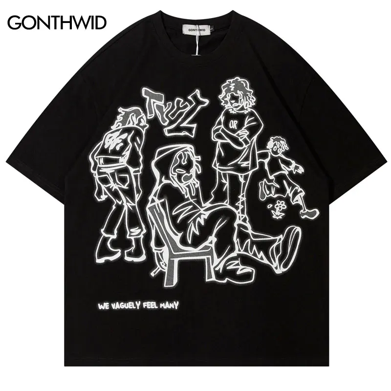 Hip Hop Graphic T Shirts Streetwear Y2K Harajuku Japanese Cartoon Print Oversized Tshirt 2023 Men Fashion Casual Cotton Tee Tops