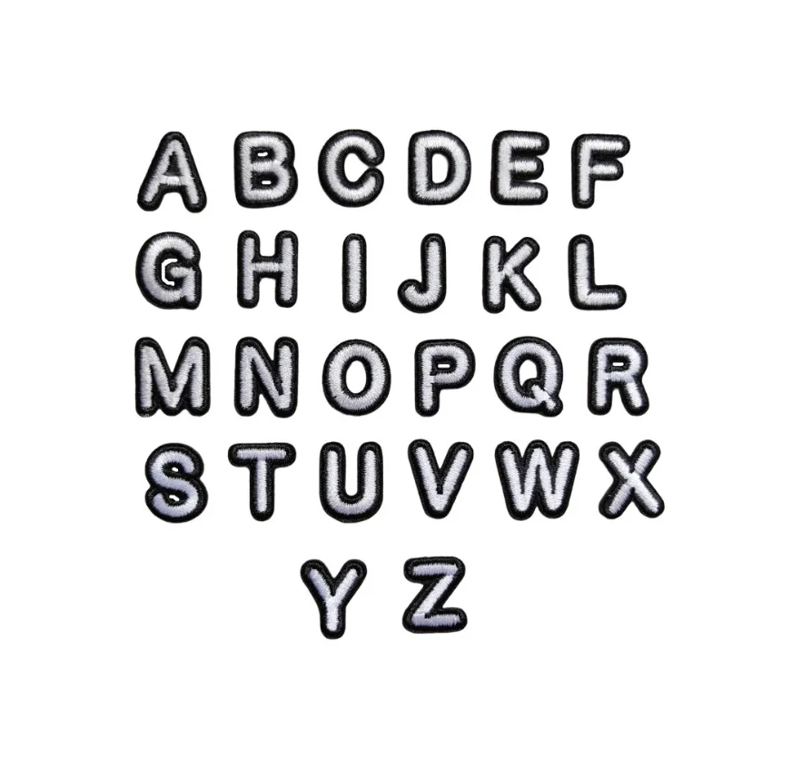 다리미 바느질 패션 모티브 아플리케 모자 가방 신발, 어린이 이름 장식 수리 DIY, 2cm 높이, 화이트 블랙 알파벳 자수 패치