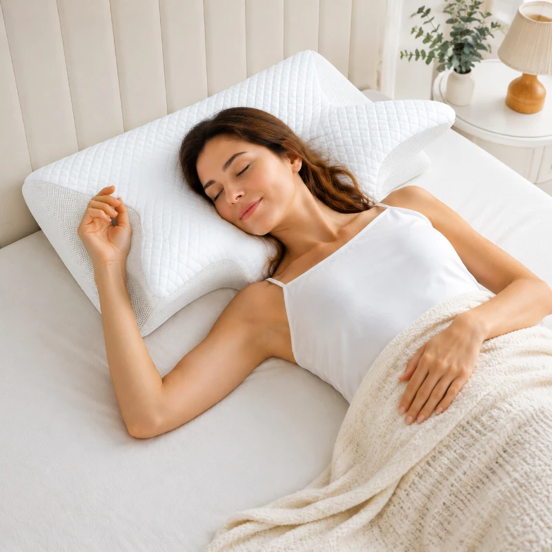Travesseiro de contorno de espuma de memória cervical 2 em 1 travesseiro ortopédico ergonômico de pescoço para alívio de dor no pescoço travesseiro de cama