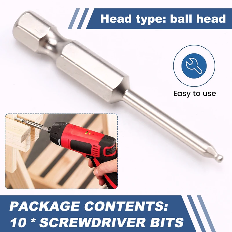 Магнитный шестигранный ключ, сверла, набор шестигранных отверток с шариковым наконечником, длина 100 мм, шариковая отвертка, шестигранный хвостовик 1/4 дюйма