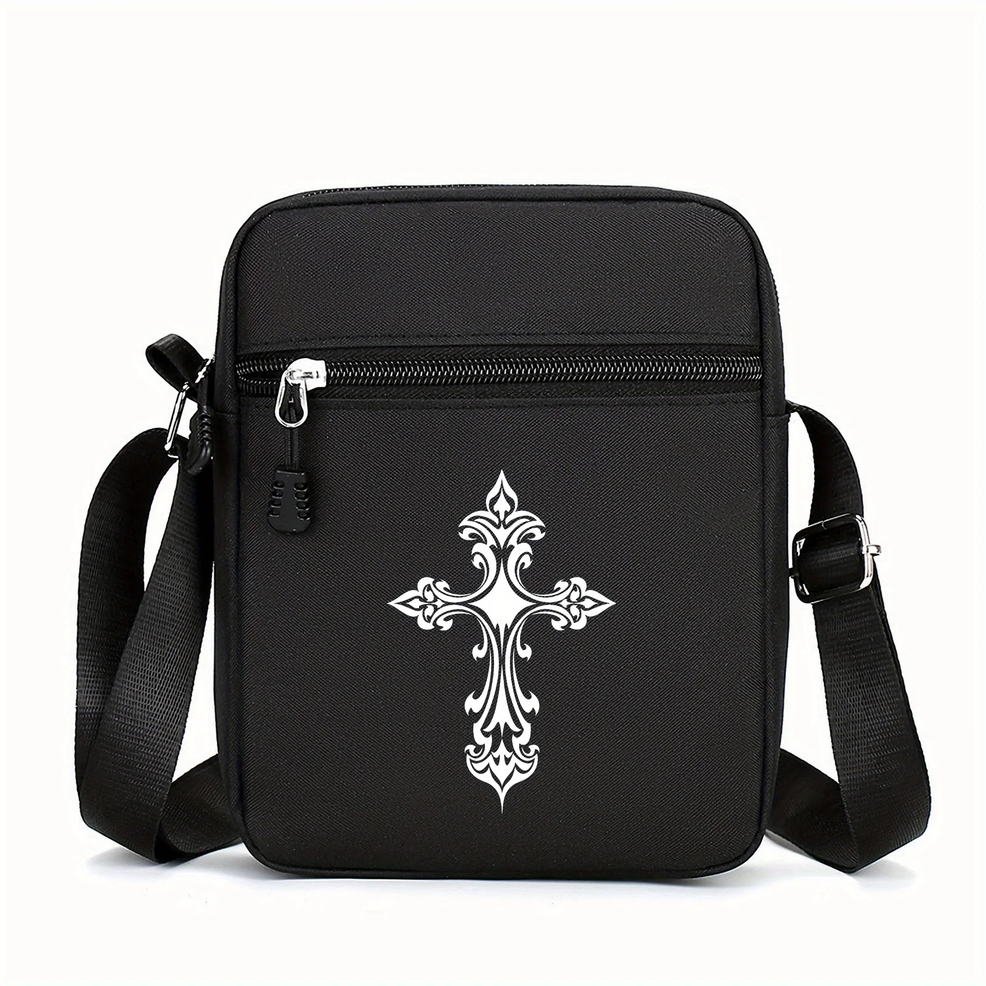 Cross Pattern Mini Oxford Crossbody Bag Fashion Printed Shoulder Bag Adjustable Shoulder Strap, for Outings or Daily Commuting