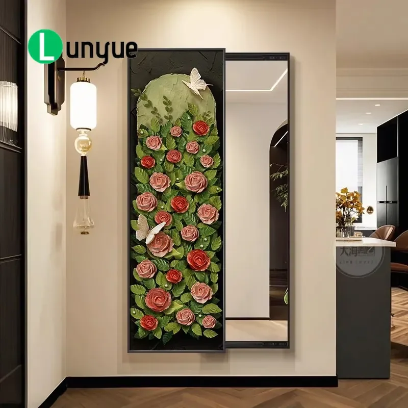 French Retro Push Pull Hidden Full Length Mirror Decorative Painting Antique Rose Fitting Wall Art Home Decor Space Saving