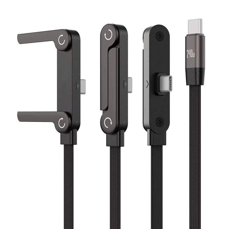 2-IN-1 Type-C Cable Foldable Mobile Phone Holder 240W Fast Charging Data Cable Multifunction Game Phone Bracket Dual PD Cable