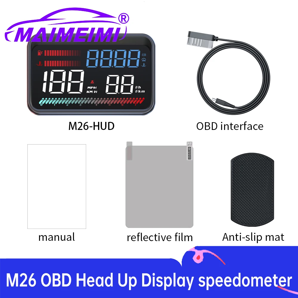 M26 Car Head Up Display Speedometer KMH MPH Windshield Projector on-board Computer with Water Tempe Voltage Fuel Consumption