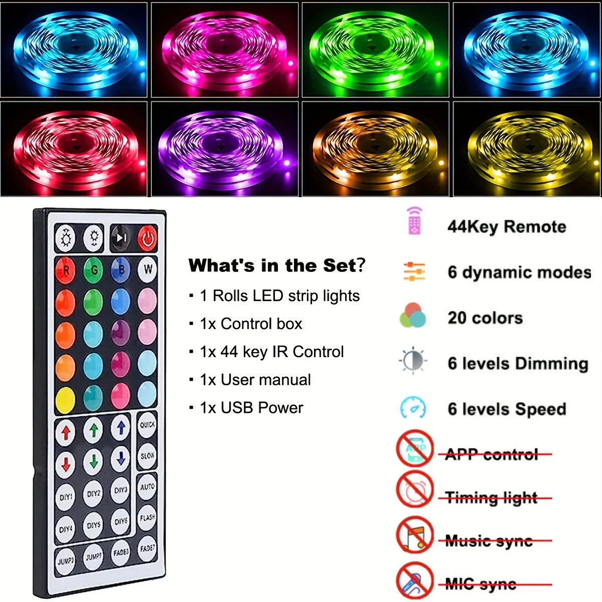 16.4-100FT Waterproof Led Strip Lights RGB Tape 12v Power Supply Neon Strip Light Flexible Led Lights 5050/3528 Room Decoration