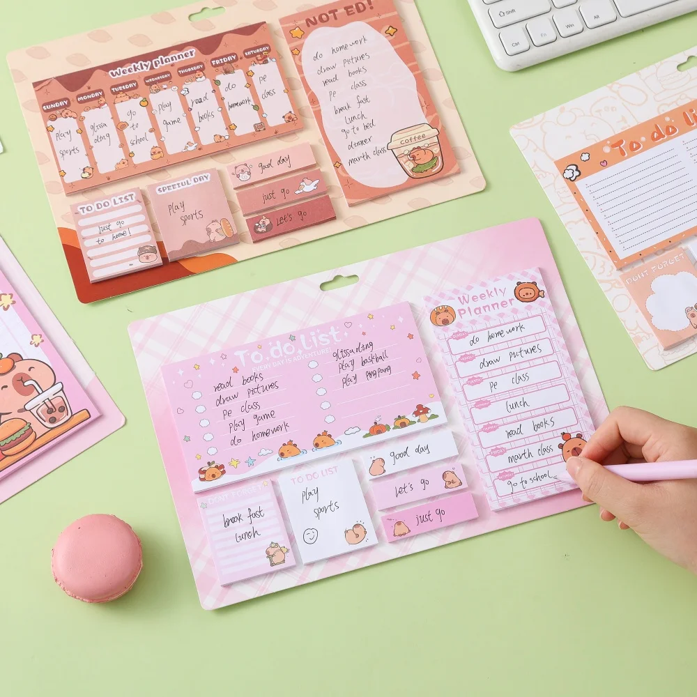 Capybara Kawaii Weekly Planner To Do List Memo Pads 80GSM Self - Adhesive Sticky Notes for School & Office Organizer Notepads