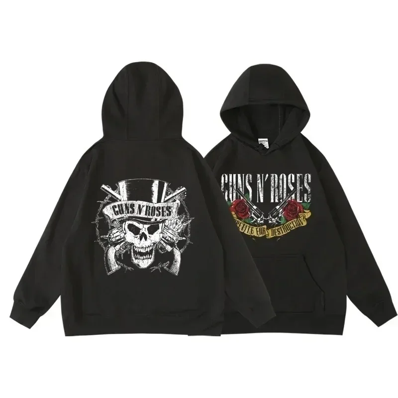 Guns N Roses Rock Band Retro Street Style Print Hoodies Men Women Vintage Sweatshirt Pullover Fashion Clothing Streetwear Hoodie