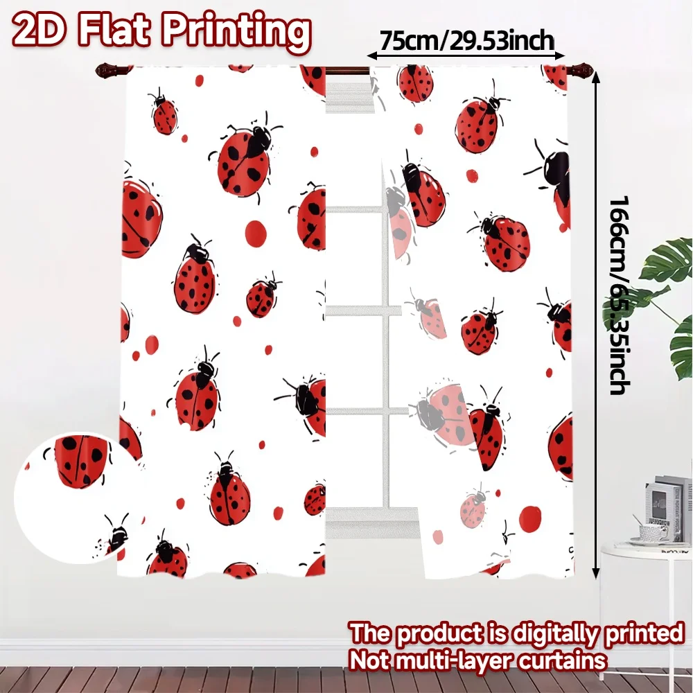 2pcs, 2D FLAT PRINTING Curtains (Without Rod) Ladybug Parade(1) Popular Minimalist Curtains Machine Washable Fabric Curtains