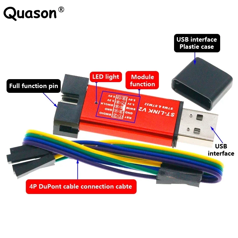 1pcs st link stlink st-link v2 mini stm8 stm32 simulador download programador programação com capa