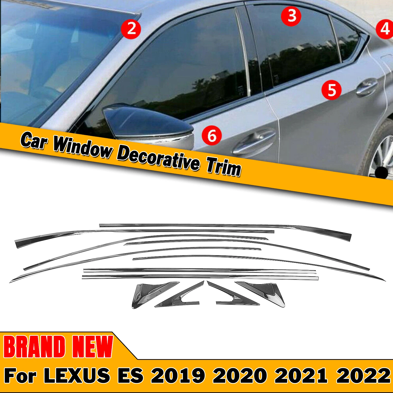 

Exterior Window Strip Trim Sealing Windshield Seal Water Cover Shield Titanium Black For LEXUS ES 2019-2022