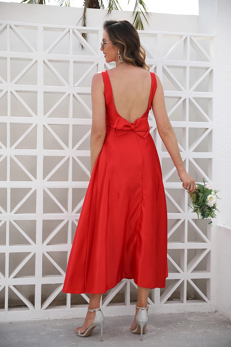 Vestido de fiesta rojo con apliques de lazo para mujer, faldas informales para niña, Vestidos elegantes con volantes para fiesta de cumpleaños, Verano