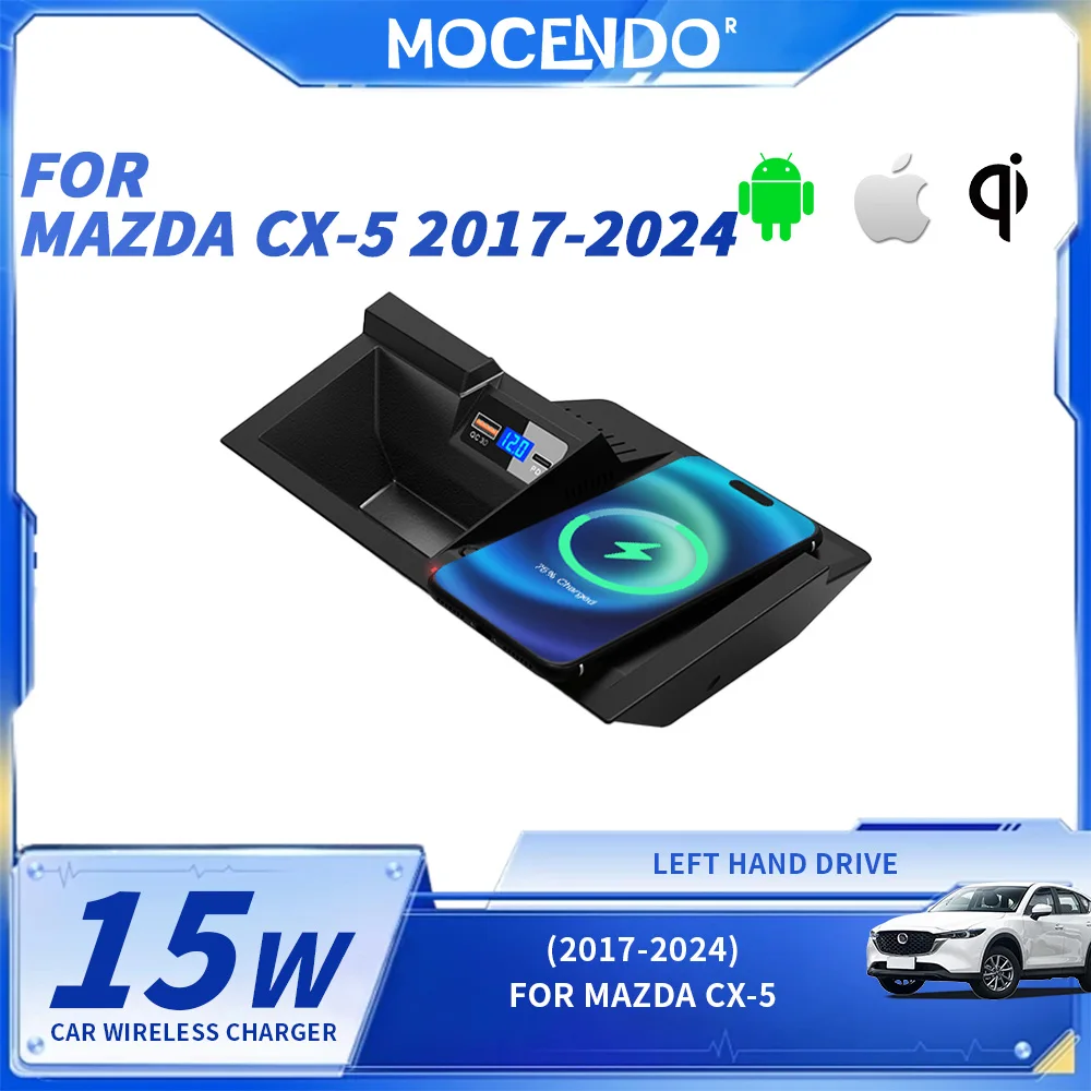 For Mazda CX-5 CX5 Car Phone Holder Wireless Charger 15W Fast Charging 2017-2024 Model Year Compatible with Most Smartphones